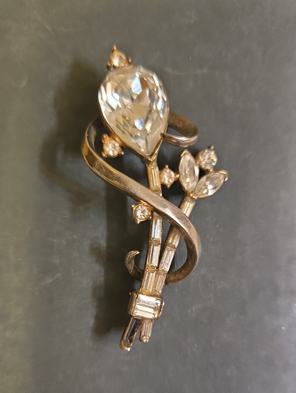 Trifari Silver-Tone Clear Crystal Floral Bouquet Brooch